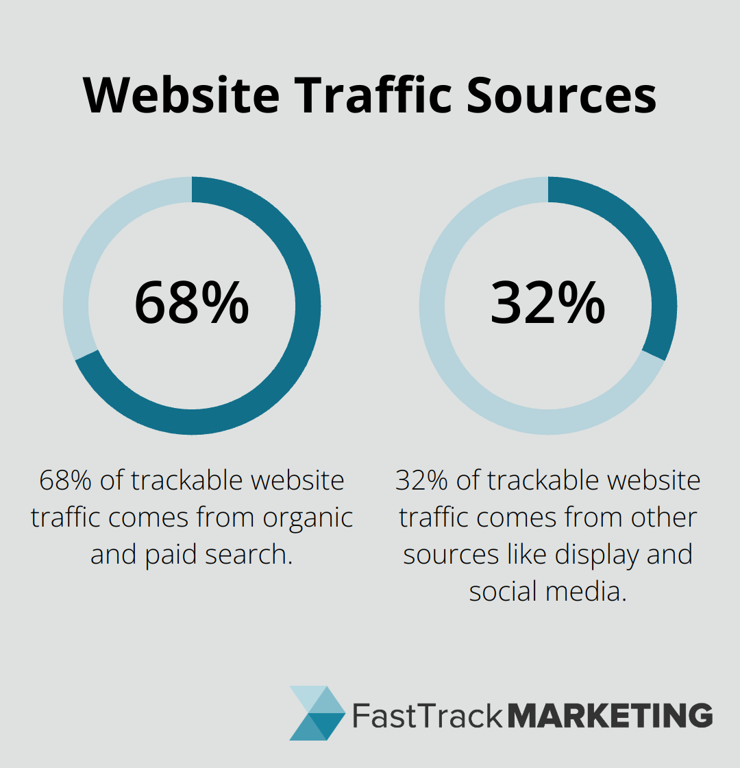 Pie chart showing 68% of trackable website traffic comes from organic and paid search, while 32% comes from other sources.